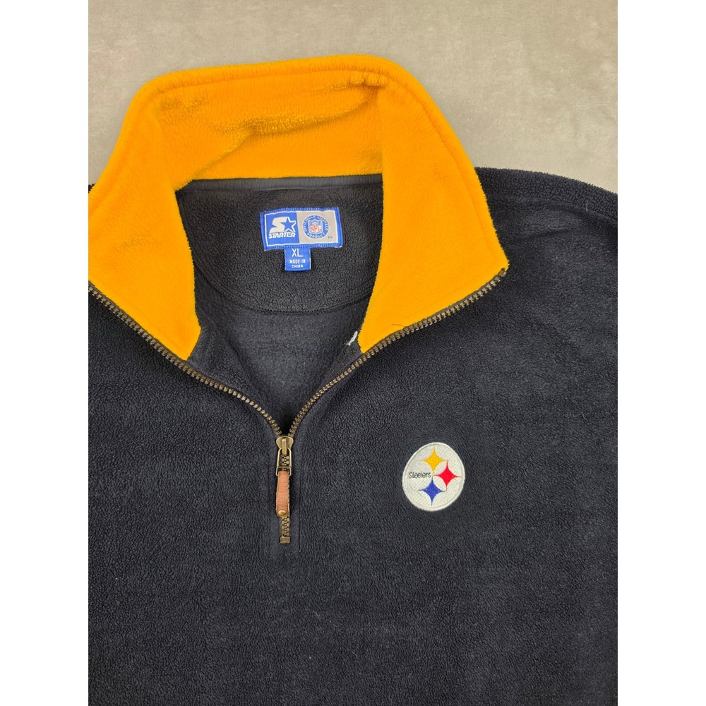 Vintage Starter Pittsburgh Steelers Quarter Zip Fleece Mens XL Black NFL - Picture 2 of 9